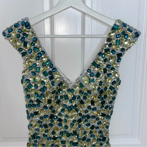 NWT Mini Crystals & Sequins Teal Sparkly Cocktail Dress Size 2 - Picture 5 of 9